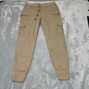Apostrophe Joggers Womens 10 Tan Cargo Pants‎ 6 Pocket Drawstring Zippers
